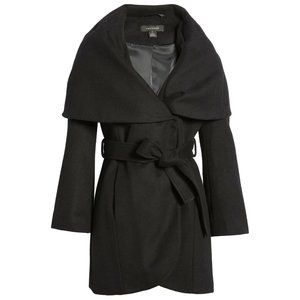 NEW $350 HALOGEN TAHARI Wool Blend Wrap Coat black warm winter size S